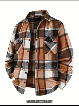 Autumn Winter Men's Fashion Flannel Shirt With Lapel and Button