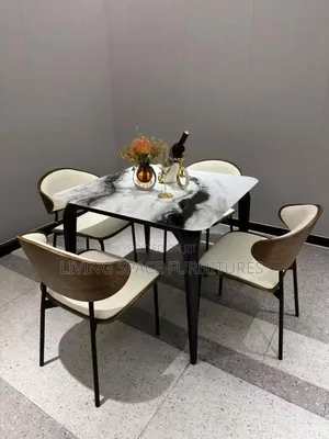 Marble Top Dining Table With Four Leather Chairs