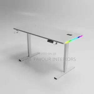 Electric Adjustable Desk With Side RGB Display - White