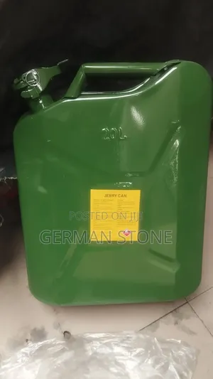 20-Litre Green Metal Jerry Can for Fuel Storage.