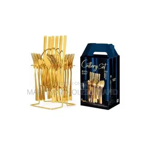 24-Piece Cutlery Set Features Gold-Plated Stainless Steel Construction