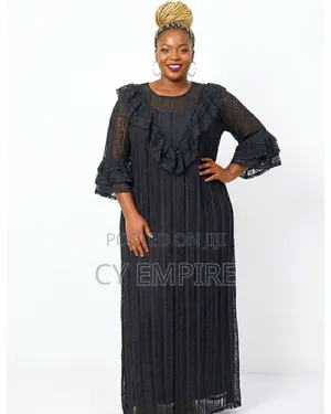 Black Lace Ruffle Gown