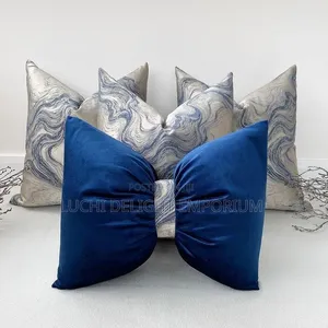 4-Set Luxury Marble Velvet Throw Pillows - Blue