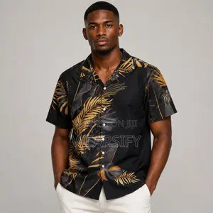 Black Gold Tropical Palm Leaf Shirt