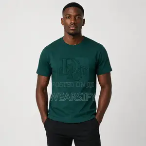 Stretchy Round Neck T-Shirt With Embossed Logo – Dark Green