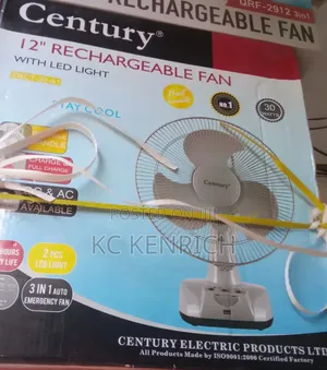 Century Rechargeable Table Fan, 12 Inch