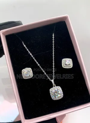 Moissanite Diamond Ear Ring, Necklace And Pendant Jewelry Set