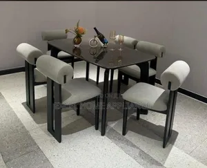 Imported 6 Seater Black Marble Top Dining Table Set