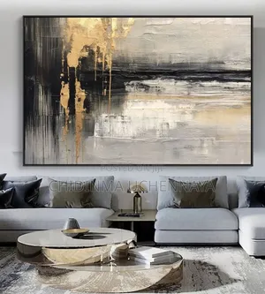 Abstract Modern Black Gold Blue Texture Artwork for Living Room