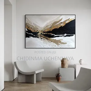 Abstract Modern Black Gold Blue Texture Artwork for Living Room