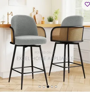 Morden Gray Bouclé Rattan Bar Stools With Metal Legs