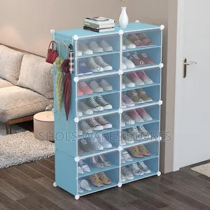 9 Layer Two Rolls Dust Proof Plastic Shoe Cabinet With Hook