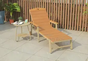 Premium Wooden Sun Lounger With Side Table - Garden Lounge Chair