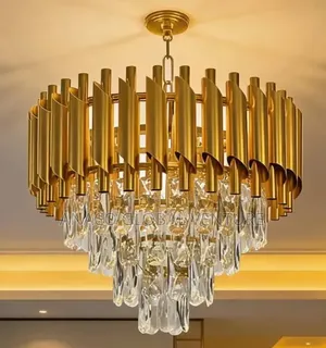 Crystal Chandelier Light With Bulb And Led Light Gold Body