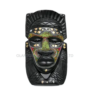 African Warrior Beaded Mask With Brass