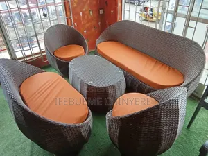 Brown With Orange Cushion Coconut by 7 Seater Rattan Sofa