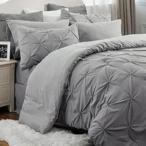 Gray American Polish Pintuk Duvet Bedsheet 4 Pillowcase Set
