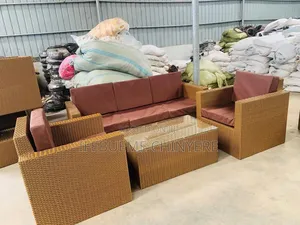 Rattan Sofa Boss Chair High Back Gold With Brown Cushion