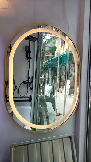 Luxury Oval Gold-Frame Led Mirror With Touch Sensor - Brand New