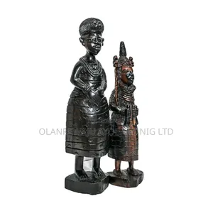 Hand Carved Benin King Queen Stands