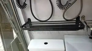 2-in-1 Matte Black Bathroom Towel Shelf / Foldable Organizer