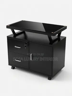 Modern Movable Office Drawer Cabinet With Glass Top