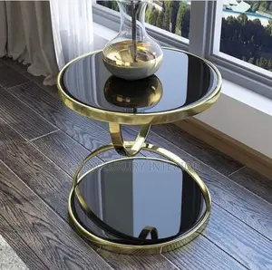 Luxury Gold Black Round Glass Side Table