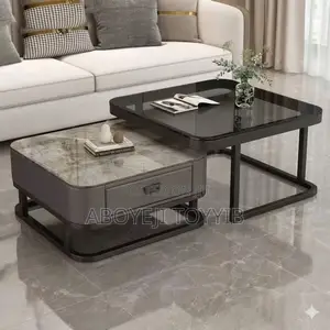Real Marble And Glass Twin Center Table With A Drawer