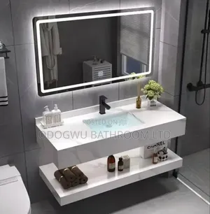 Luxury Single Cabinet Basin Marble Top Vanity With Led Mirror