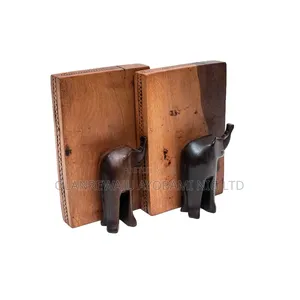 Wooden Elephant Sculpt Bookends