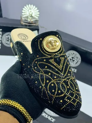 High Quality Gold and Black Men's Studded Half Shoes