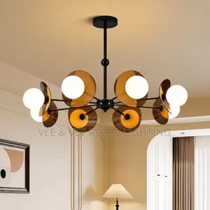 Modern Amber Disc Frosted Chandelier– For Living Room, Bedroom, Hotels