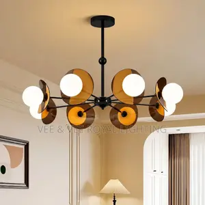 Modern Amber Disc Frosted Chandelier– For Living Room, Bedroom, Hotels