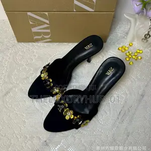 New Zara Black Gold Decorated Heels