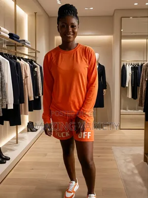 Two Piece Orange Long Sleeve Top and Short