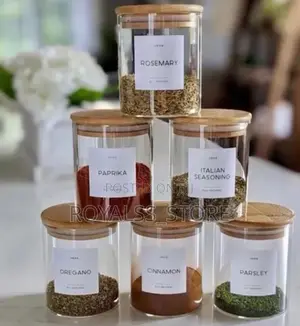 6pcs Small Round Spice Jar With Bamboo Lid Spice Container