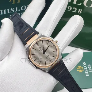 Luxury Hislon Sapphire Wristwatch Rose Gold, Ultra Slim, Rubber Strap