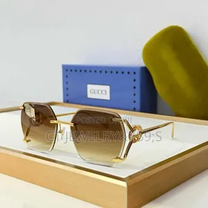Designer Inspired Rimless Sunglasses Gold Frame, Gradient Lenses
