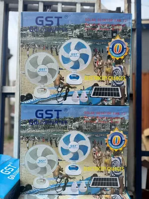 12" GST Solar Rechargeable Solar Fan +Panel + 2-Bulbs