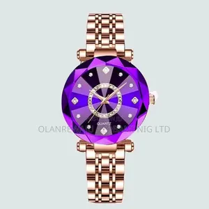 Luxurious Purple Faceted Women's Quartz Watch,