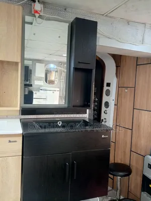Black Carbinet Basin With Led Mirror And Shelf
