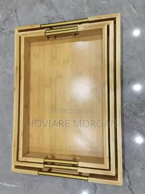 3pcs Wooden Tray With Gold Handle