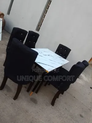 Brand New Top Quality 6 Seaters Faux Marble Dinning Table With Chairs