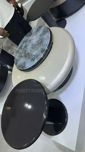 Center Table Set Featuring a Luxurious, Glossy, Faux Marble Top