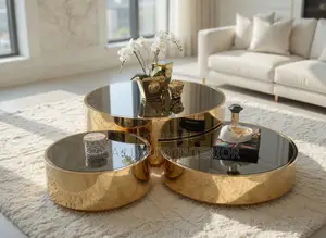 Quality Imported Gold And Black Round Centre And Side Table