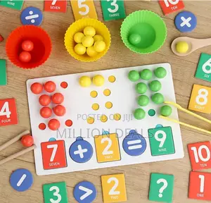 Clamp Beads Math Toy, Wooden Learning Game Set for Kids 3+ Years