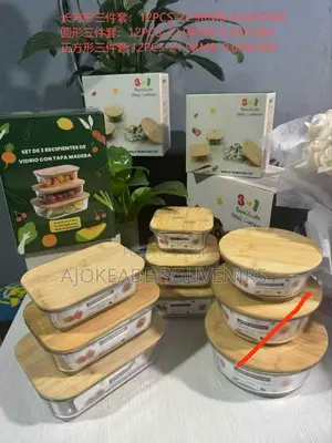 3pcs Food Storage With Wooden Cover