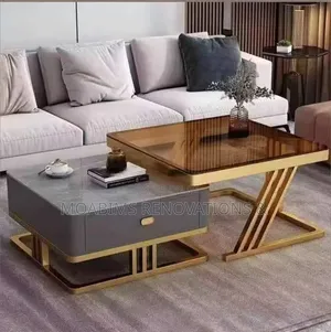 2in1 Real Marble and Glass Twin Center Table With Drawer