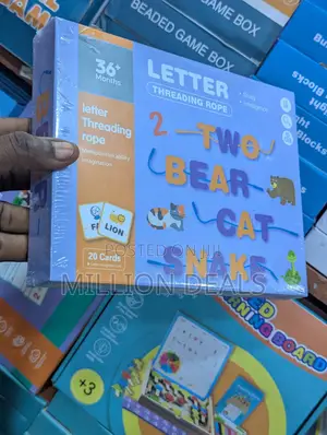 Wooden Alphabet Spelling Set Letter Threading Rope