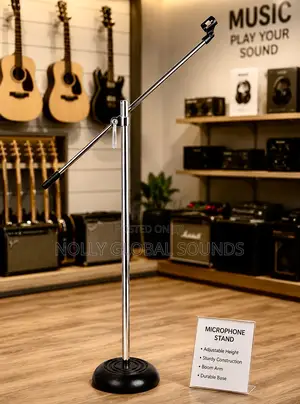 Silver Round Base Microphone Boom Arm Adjustable Floor Stand